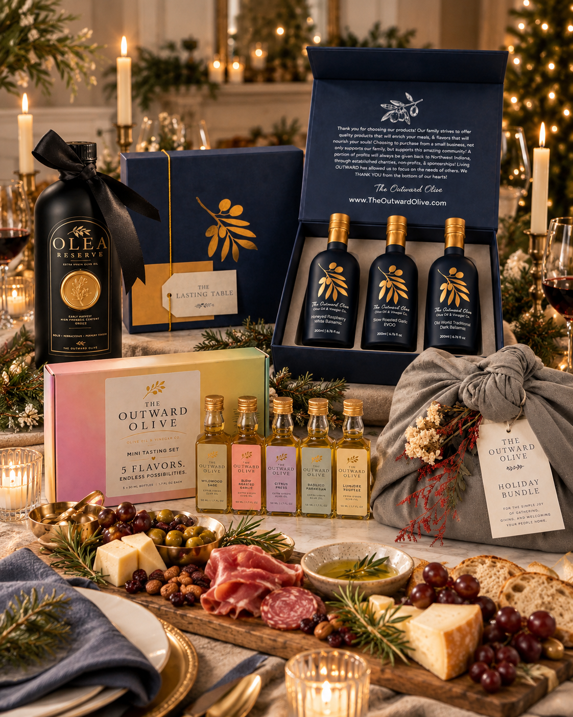Olive oil and balsamic holiday gift sets from The Outward Olive