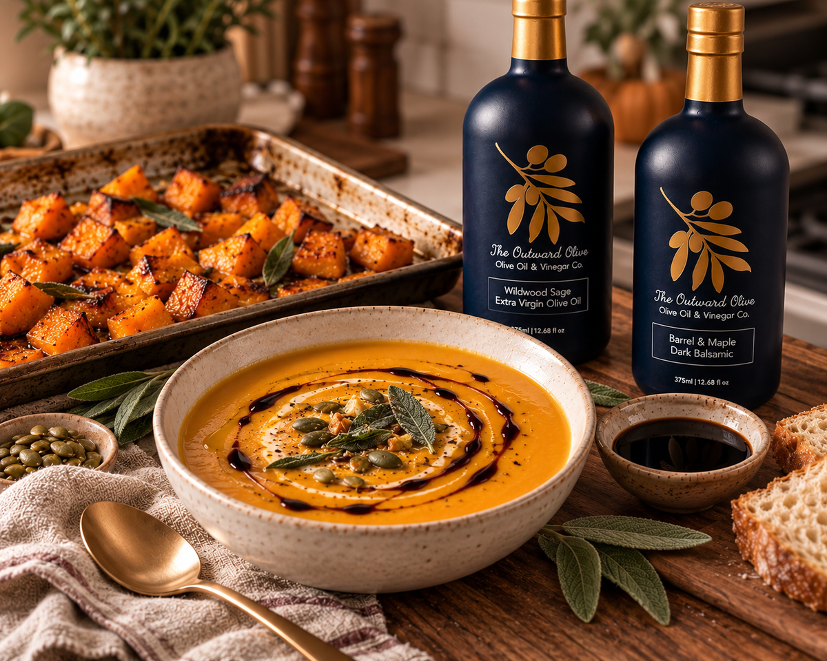 Roasted Butternut Squash Soup with a Maple Balsamic Finish