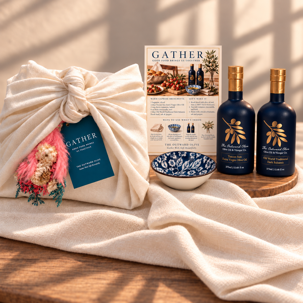 Gather gift set wrapped beside the open set