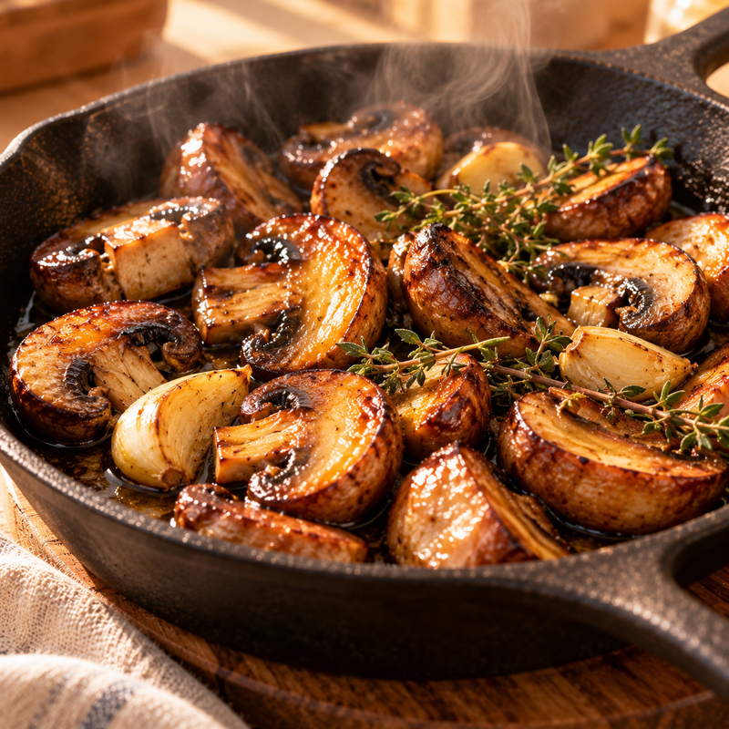 Mushrooms sautéed in olive oil with garlic and thyme