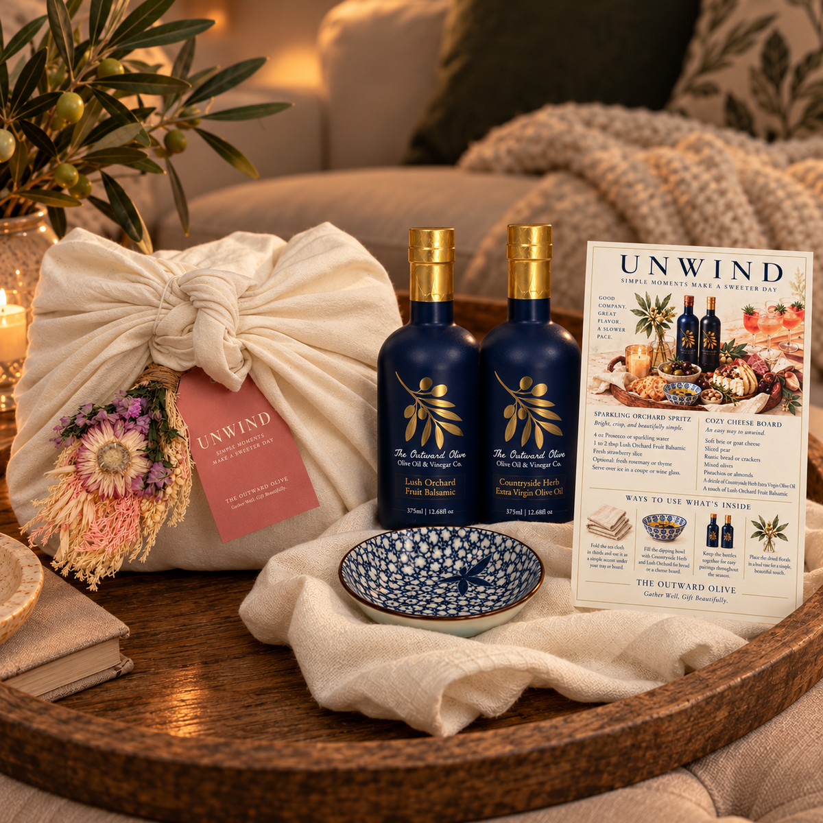 Unwind gift set wrapped beside the open set