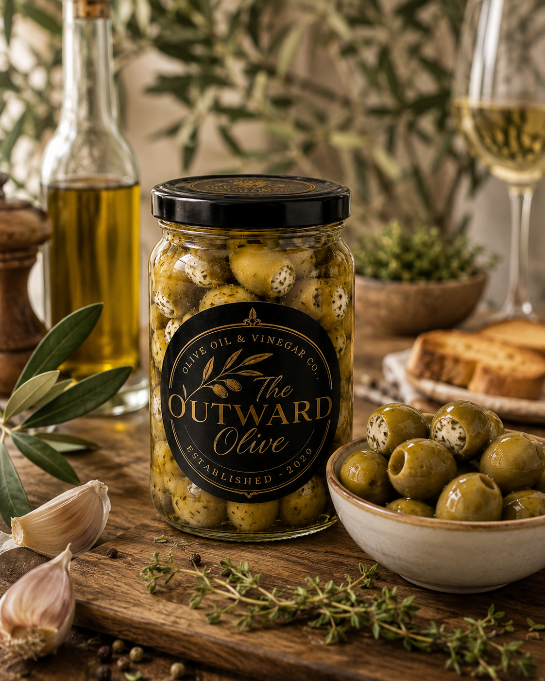 Herb & Garlic Cheese Stuffed Olives